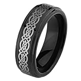 7mm Celtic Design Laser Engraved Black Cobalt Free Tungsten Carbide COMFORT-FIT Wedding Band Ring for Men and Women (Size 5 to 9)