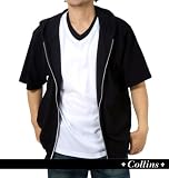 大きいサイズ COLLINS ジップパーカー+VTシャツ半袖 (ブラック×ホワイト) (3L 4L 5L 6L 8L)