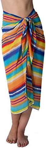 Long Colorful Stripe Swimsuit Sarong Cover up with Built in Ties One Size