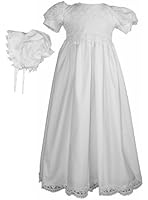 White Daisy Embroidered Cotton Christening Baptism Gown