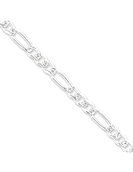 Sterling Silver 18in 7mm Pave Flat Figaro Necklace Chain. Metal Wt- 29.88g
