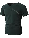 Doublju Mens Short Sleeve T-shirt with Half Zipper Detail