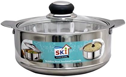 Ski Homeware Buffet Casserole 2000 Stainless Steel Insulated Casserole With Glass Lid 8 In Steel