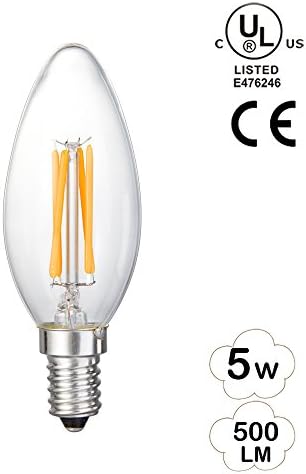YLISAE NRAE C35 Tungsten Filament Led 5w Dimmable LED Filament Candle Light Bulb,e12 Candelabra Base Lamp,400lm Warm White 2700k 40w Incandescent Replacement