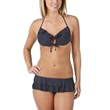 Mossimo® Black: Women's Striped 2 pc. Bikini Swimsuit with Ruffles - Black/Gray