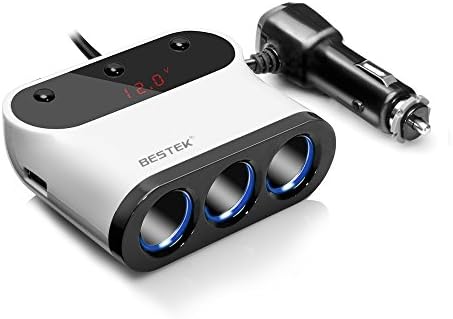 BESTEK 3-Socket Cigarette Lighter Adapter with Battery Power Meter and 3.1A 2-Port USB Car Charger Adapter for Smartphones