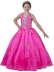 Girls Organza Full Length Scoop Neck  Crystal  Crystals Lace  Ball Gown Flower-Girl Dress/Pageant Dress/Party Dress  With Rhinestones