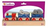 Eichhorn 100001351 - Bahn Tierzug, 5-teilig - Lok mit 2 Wagons und 2 Tieren - Buchenholz - verbaubar mit nahezu allen Schienenbahnsystemen -