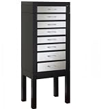 Black ans Silver Jewelry Armoire Chest w/ Mirrored Drawer Fronts