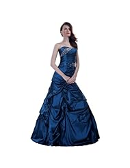 A-line Strapless Polyester/Taffeta Full Length  Ruched Beaded Lace-Up Sleeveless Prom Dress/Quinceanera Dress  With Rhinestones