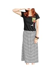 Stretchy Scoop Neck Ankle Length Short Sleeves Striped Print Polyester  Dress