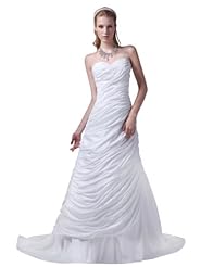 Strapless  Ruched Beaded Taffeta Sweetheart Spring Fall Winter Wedding Dress  with a Court Train  With Pearls