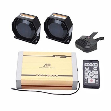 AS 2X100W Police Siren Kit AS830E2-SPK0022 5-Piece Pack 20 Tonew with Siren Box Speaker Dual Wireless Remotes Microphone Can Play Custom-made MP3 Sounds