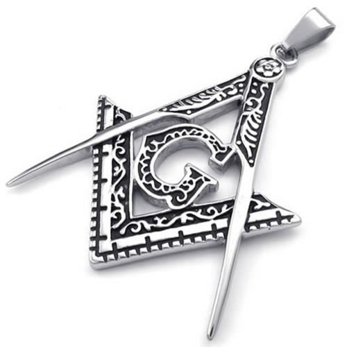 KONOV Mens Freemason Masonic Stainless Steel Pendant Necklace, Silver, 24 inch Chain