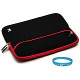 Neoprene Protective Glove Cover Sleeve for Barnes and Noble Nook Color Wireless Reading Device Wi-Fi 7 inch LCD Display Screen, Red Trim