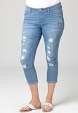 Avenue Plus Size Ladder Destroyed Pull On Denim Capri