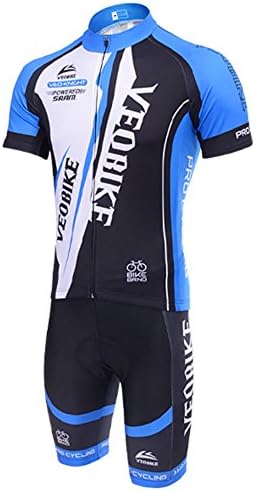 Vangona Mens Short Sleeve Cycling Jersey Bicycle Bike Shorts Set Blue White XXXL