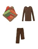 Brand New Girls Children's Place Clothes - Striped Poncho (Color - Flamingo); Dark Pinecone Studded Long-Sleeve T-Shirt and Dark Pinecone Utility Pants - Size 5, 5/6