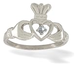 14K White Gold Genuine Round White Topaz Celtic Claddagh Ring