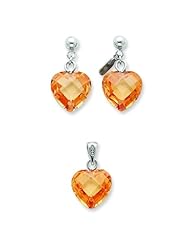 Sterling Silver CZ Heart Earring and Pendant Set