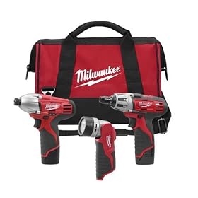 Milwaukee 2490-23 12-Volt Compact Drill, Impact Wrench, and Worklight Combo Kit