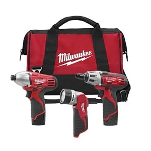 Buy Milwaukee 2490-23 12-Volt Compact Drill, Impact Wrench, and Worklight Combo Kit by Milwaukee