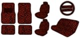 New Premium Grade 15 Pieces RED Zebra Print Low Back Front Car Seat Cover Rear Bench Cover with Head Rest Covers and 4 Pieces Floor Mats Set: car seat covers