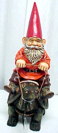 Garden Gnome Riding Turtle Statue Indoor / Outdoor