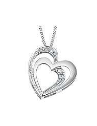 Double Floating Heart Diamond Pendant Necklace in Sterling Silver with Chain