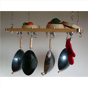 Taylor & Ng Track Rack Rectangular Ceiling Pot Rack in Natural Wood 40232