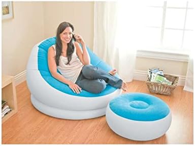 Gold Lion Intex Inflatable Cafe Chaise Chair Ottoman Round Shape Blue