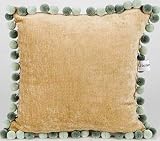 Esquire Tan Velvet w/ Pom Poms Pillow by Glenna Jean