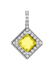 Platinum 5.00x5.00mm Princess Cut Yellow Sapphire and Diamond Pendant