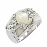 Silver simulated DIAMOND cz GENUINE MOP Ring Size 7