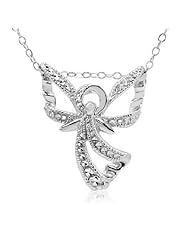DiAura Sterling Silver Diamond Angel Wing Pendant-Necklace ( 18 inch Chain)