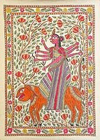 Asian Paintings Madhubani Folk Art Home Decor Organic Color Paper 30 x 22 inches