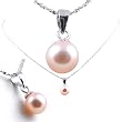 Freshwater Cultured Round Shape 6-6.5mm Pink Pearl Pendant, 16" Sterling Silver 1MM Cable Chain