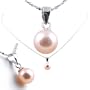 AugustinaJewelry Freshwater Cultured Round Shape 6-6.5mm Pink Pearl Pendant, 16" Sterling Silver 1MM Cable Chain