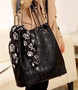 MDR Store Version Fashion Women's Faux Leather Skull Handbag Lady PU Totes Hobo & Carry Bag Black