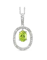Large Duo Oval Diamond Pendant In 18K White Gold With A 0.95 ct. Genuine Peridot Center Stone.