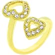 Heart-to-Heart Pave CZ Hear Ring in Sizes 5-10 with 2 Total CZ Carat Weight in Gold Tone