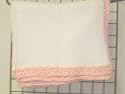 Bk601, Knitted on Hand Knitting Machine White Cotton 31 By 45 Blanket Trimmed By Hand Crochet with Pink Chenille for Newborns and Infants