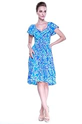 Rayon Short Sleeves Summer Tropical Print Flowy  Dress