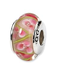 Sterling Silver s Pink/green Hand-blown Glass Bead by Reflection Beads, Best Quality Free Gift Box Satisfaction Guaranteed