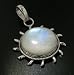 Genuine Rainbow Moonstone Sun Shape Sterling Silver Gemstone Pendant