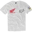 Honda Motorcycle Officially Licensed Fox Factory Men's Short-Sleeve Race Wear T-Shirt/Tee w/ Free B&F Heart Sticker Bundle - White / Medium