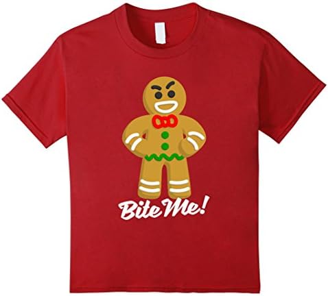 Kids Funny Christmas Gingerbread Man Bite Me X-mas Gift T-Shirt 6 Cranberry