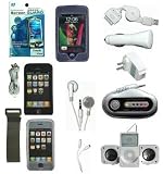 Premium 15-item all accessory essential bundle for Apple iPod Touch :BLACK Leather Case + BLACK Silicone Skin Case + WHITE Silicone Skin Case