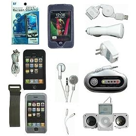 Premium 15-item all accessory essential bundle for Apple iPod Touch :BLACK Leather Case + BLACK Silicone Skin Case + WHITE Silicone Skin Case