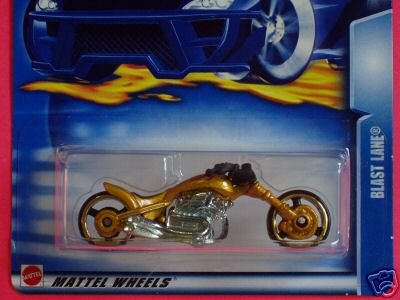 Mattel Hot Wheels 2003 1:64 Scale Gold Blast Lane Motorcycle Die Cast Car #136